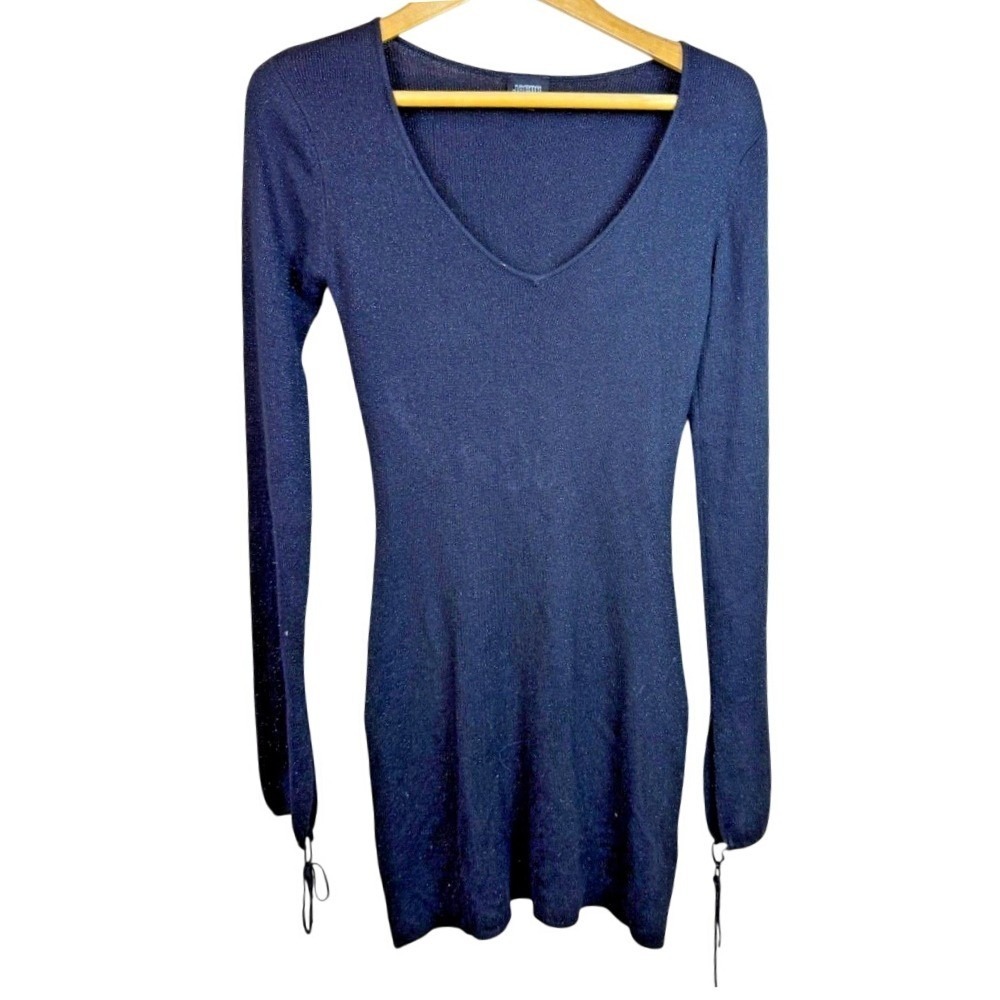 Vintage Jacob Sweater Dress Women M Blue Sparkly Bodycon Y2K Party Chic Retro
